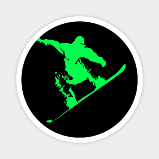 Snowboarding Neon Green Boarder on Black Magnet